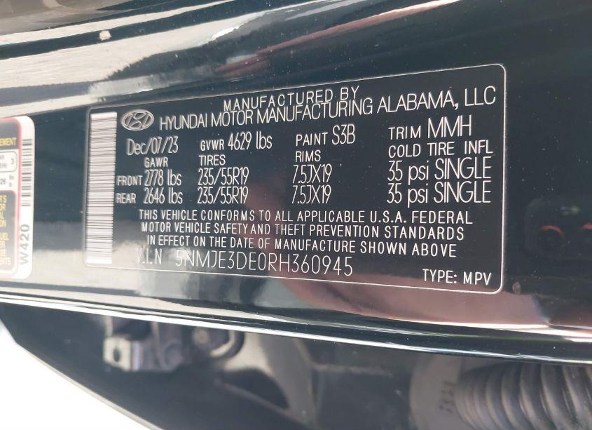 Photo 9 of 2024 Hyundai Tucson LIMITED (VIN 5NMJE3DE0RH360945)