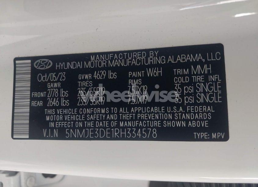 Photo 9 of 2024 Hyundai Tucson LIMITED (VIN 5NMJE3DE1RH334578)