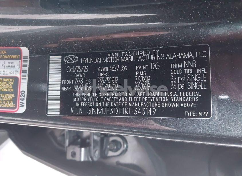 Photo 9 of 2024 Hyundai Tucson LIMITED (VIN 5NMJE3DE1RH343149)