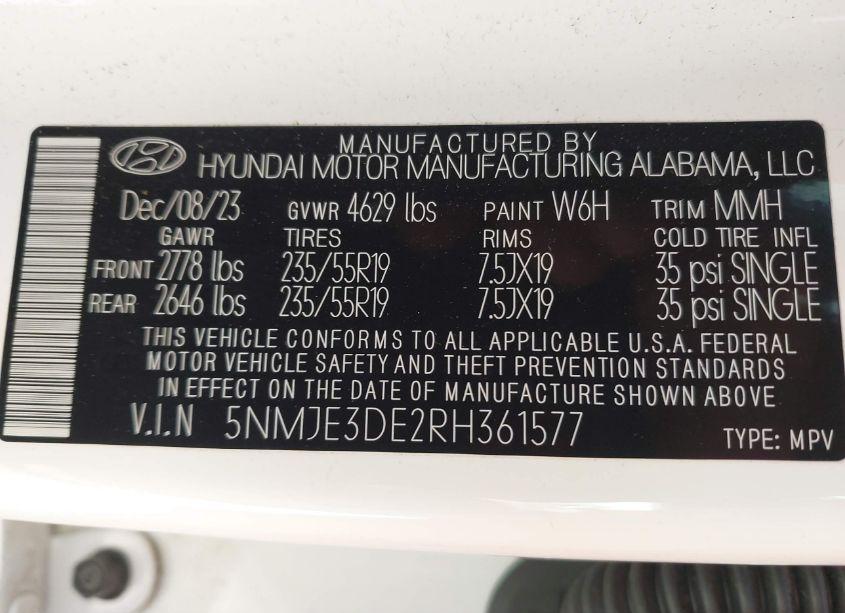 Photo 9 of 2024 Hyundai Tucson LIMITED (VIN 5NMJE3DE2RH361577)