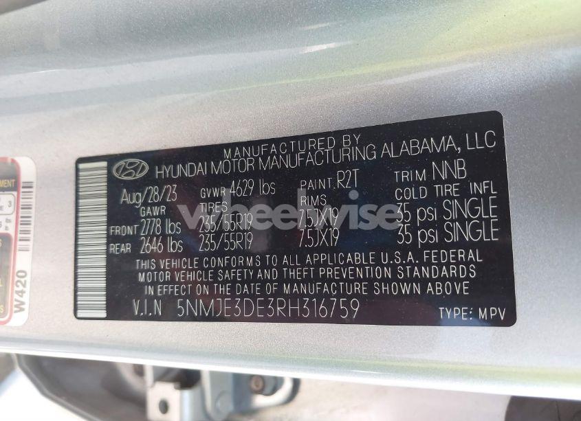 Photo 9 of 2024 Hyundai Tucson LIMITED (VIN 5NMJE3DE3RH316759)