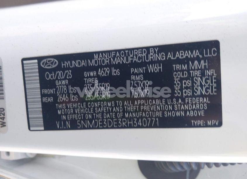 Photo 9 of 2024 Hyundai Tucson LIMITED (VIN 5NMJE3DE3RH340771)