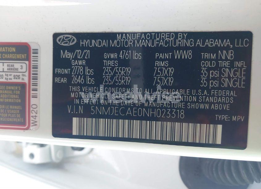 Photo 9 of 2022 Hyundai Tucson LIMITED (VIN 5NMJECAE0NH023318)