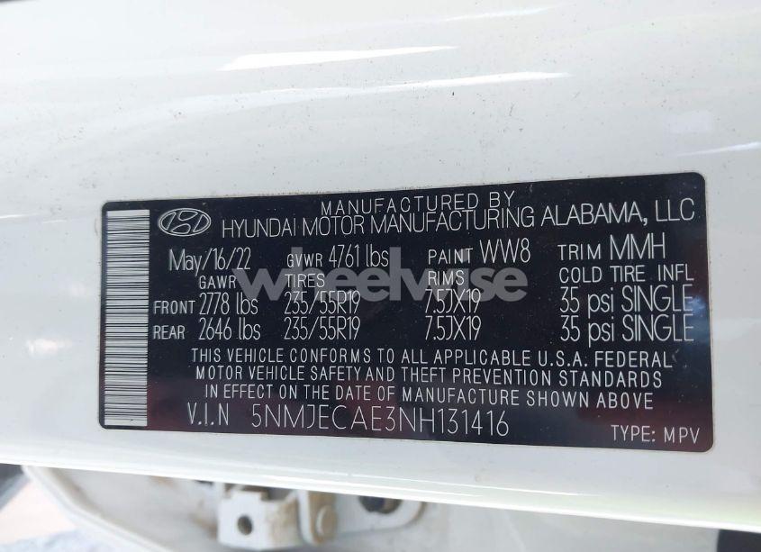 Photo 9 of 2022 Hyundai Tucson LIMITED (VIN 5NMJECAE3NH131416)