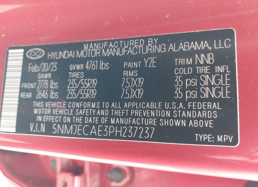 Photo 9 of 2023 Hyundai Tucson LIMITED (VIN 5NMJECAE3PH237237)