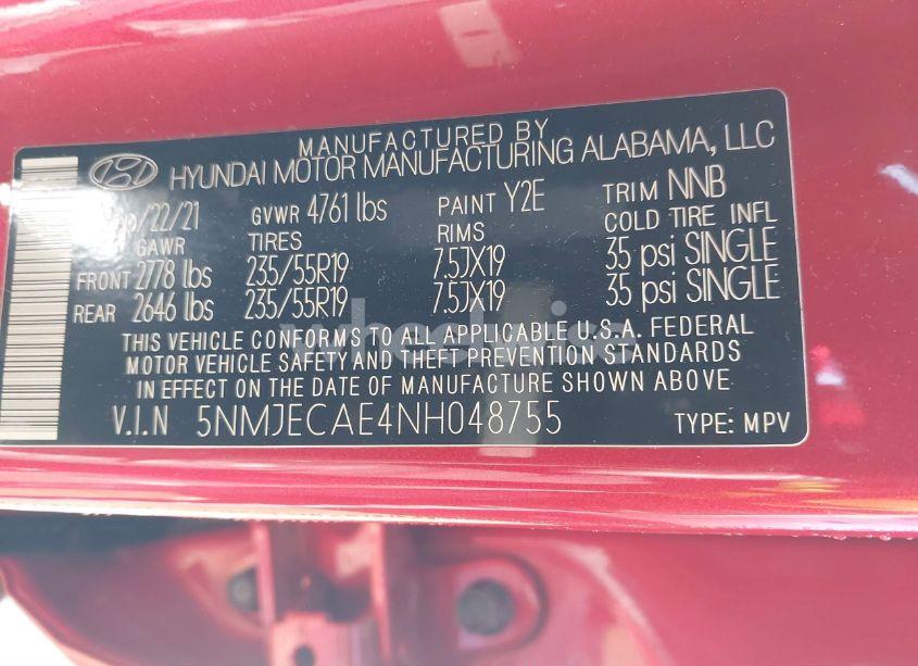 Photo 9 of 2022 Hyundai Tucson LIMITED (VIN 5NMJECAE4NH048755)