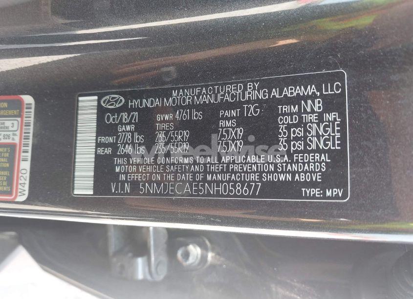 Photo 9 of 2022 Hyundai Tucson LIMITED (VIN 5NMJECAE5NH058677)