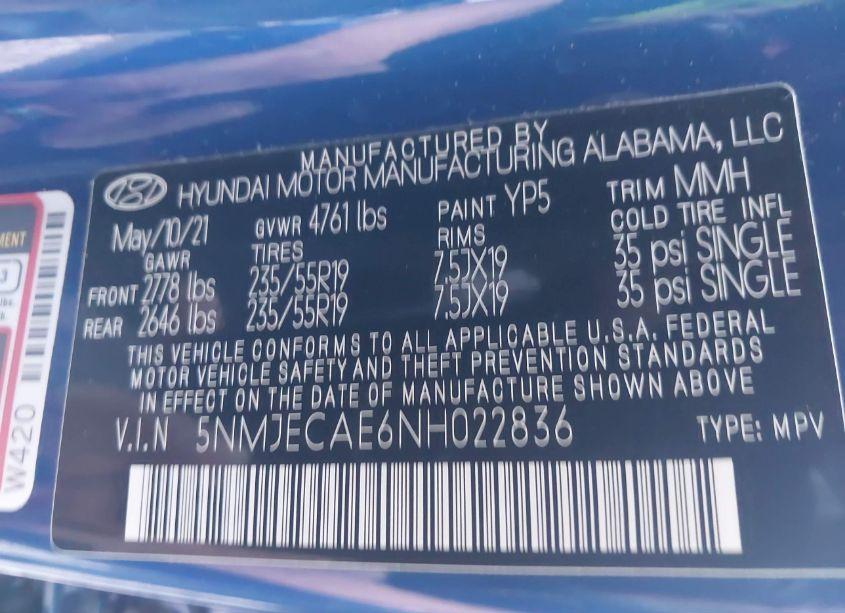 Photo 9 of 2022 Hyundai Tucson LIMITED (VIN 5NMJECAE6NH022836)