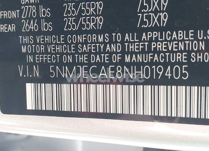Photo 9 of 2022 Hyundai Tucson LIMITED (VIN 5NMJECAE8NH019405)
