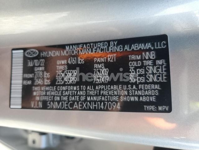 Photo 2 of 2022 HYUNDAI TUCSON LIMITED (VIN 5NMJECAEXNH147094)