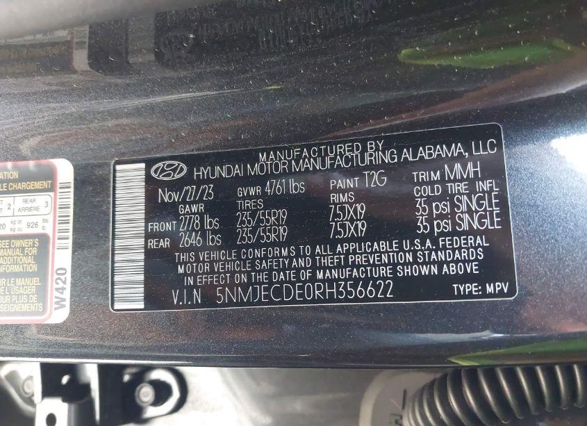 Photo 9 of 2024 Hyundai Tucson LIMITED (VIN 5NMJECDE0RH356622)