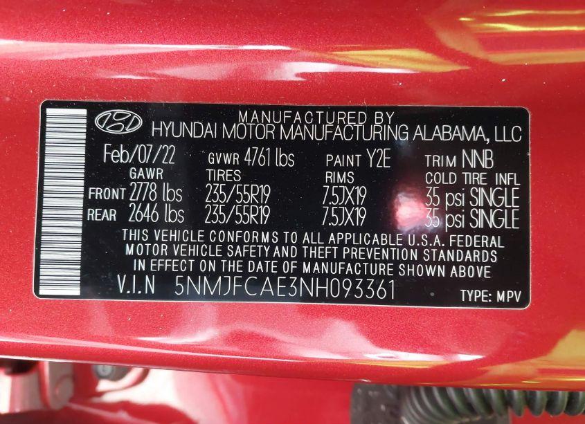 Photo 9 of 2022 Hyundai Tucson SEL (VIN 5NMJFCAE3NH093361)