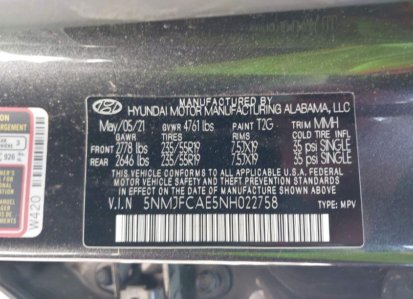 Photo 9 of 2022 Hyundai Tucson SEL (VIN 5NMJFCAE5NH022758)