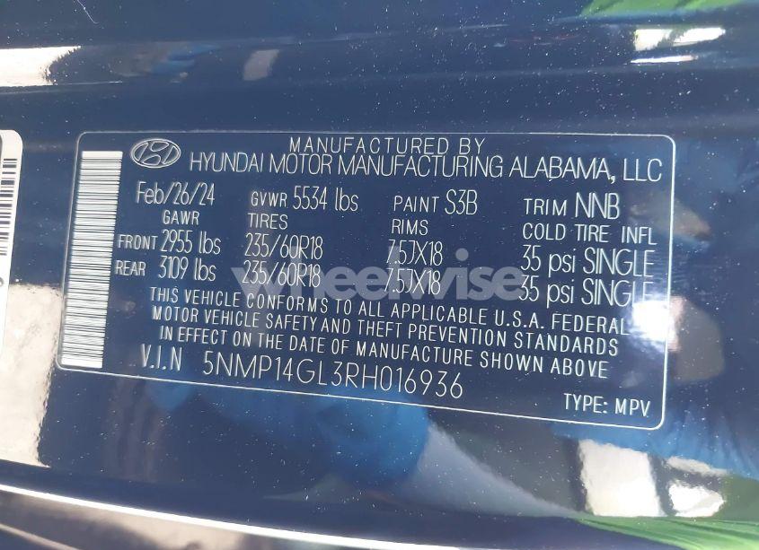 Photo 9 of 2024 Hyundai Santa FE SE (VIN 5NMP14GL3RH016936)