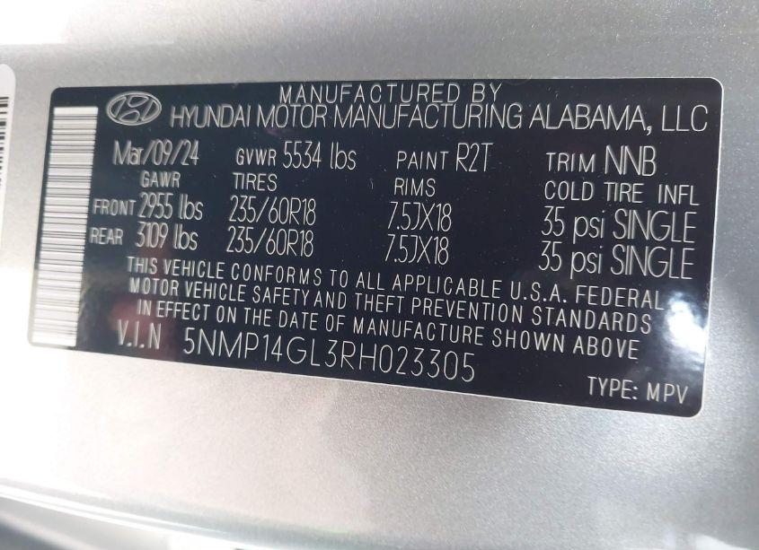 Photo 9 of 2024 Hyundai Santa FE SE (VIN 5NMP14GL3RH023305)