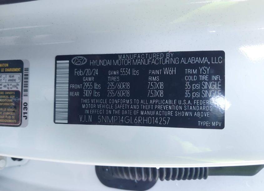 Photo 9 of 2024 Hyundai Santa FE SE (VIN 5NMP14GL6RH014257)
