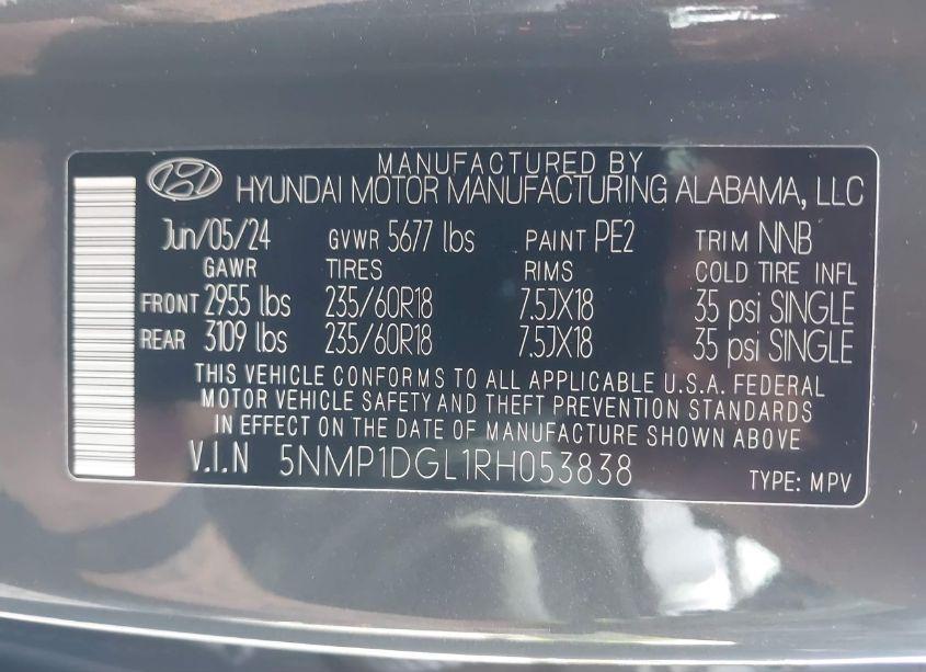 Photo 9 of 2024 Hyundai Santa FE SE (VIN 5NMP1DGL1RH053838)