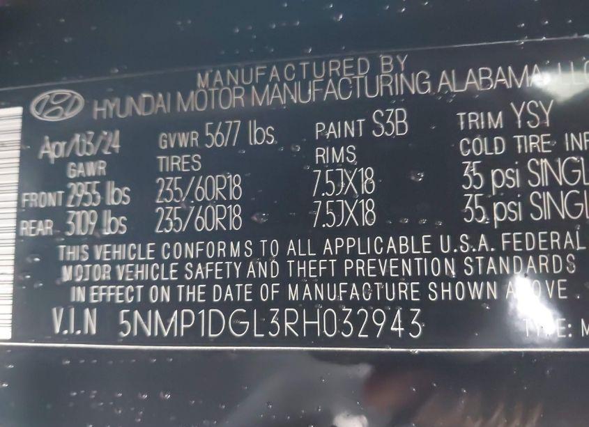 Photo 9 of 2024 Hyundai Santa FE SE (VIN 5NMP1DGL3RH032943)