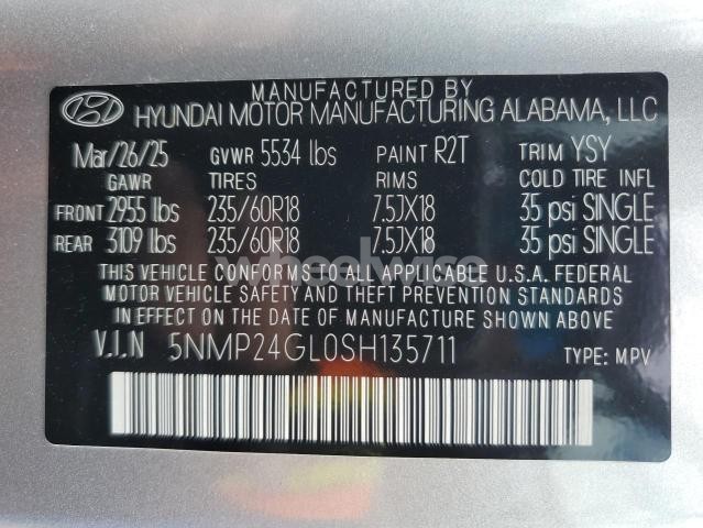 Photo 13 of 2025 HYUNDAI SANTA FE SEL (VIN 5NMP24GL0SH135711)
