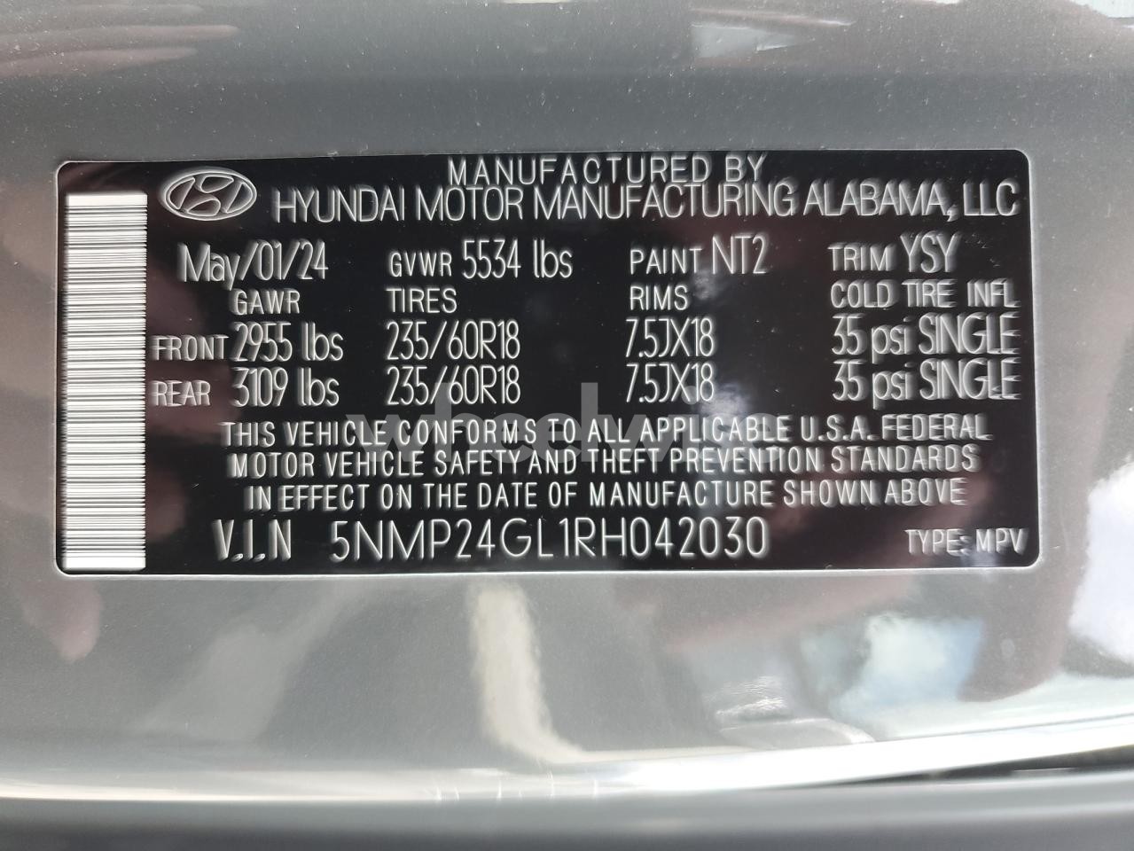 Photo 13 of 2024 HYUNDAI SANTA FE SEL (VIN 5NMP24GL1RH042030)