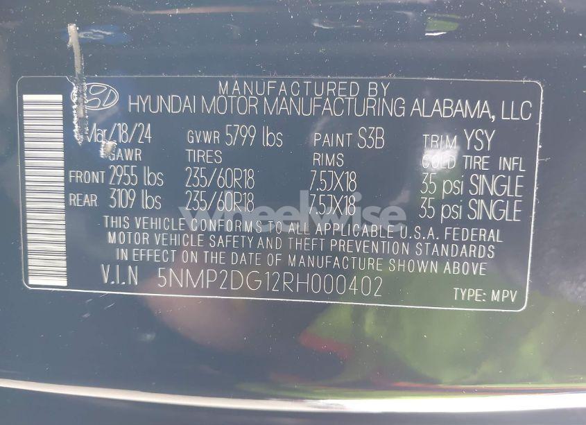 Photo 9 of 2024 Hyundai Santa FE HYBRID SEL (VIN 5NMP2DG12RH000402)