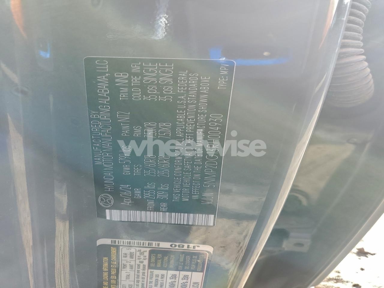 Photo 13 of 2024 HYUNDAI SANTA FE SEL (VIN 5NMP2DG13RH004930)