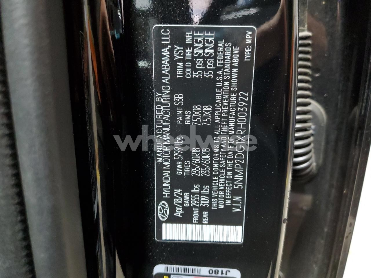 Photo 13 of 2024 HYUNDAI SANTA FE SEL (VIN 5NMP2DG1XRH003922)