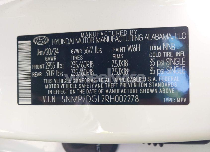 Photo 9 of 2024 Hyundai Santa FE SEL (VIN 5NMP2DGL2RH002278)