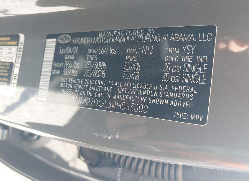 Photo 9 of 2024 Hyundai Santa FE SEL (VIN 5NMP2DGL3RH053000)