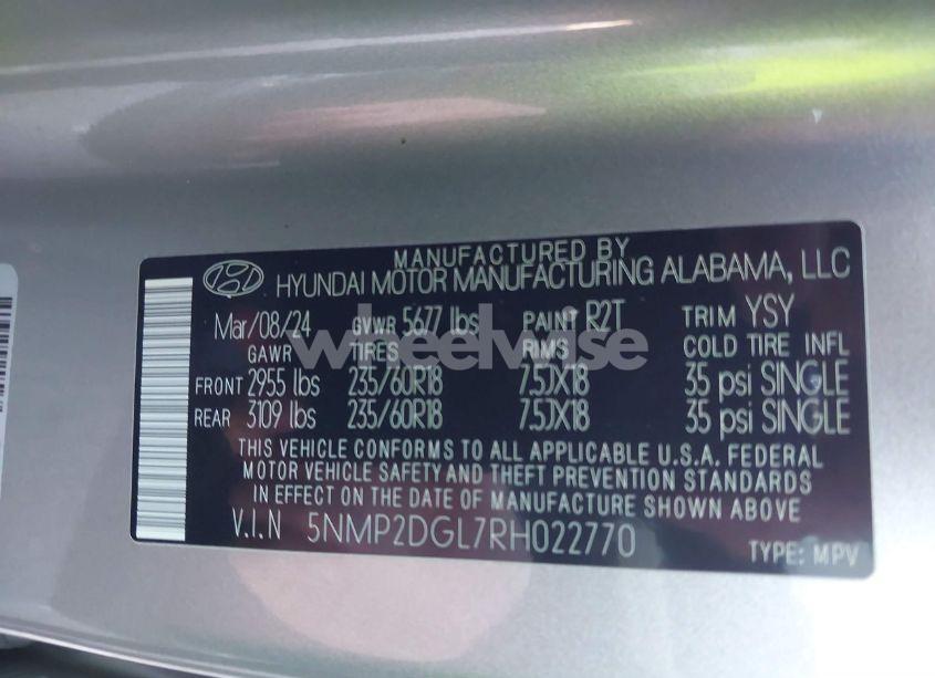 Photo 9 of 2024 Hyundai Santa FE SEL (VIN 5NMP2DGL7RH022770)