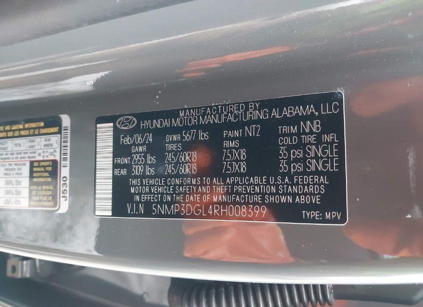 Photo 9 of 2024 Hyundai Santa FE XRT (VIN 5NMP3DGL4RH008399)