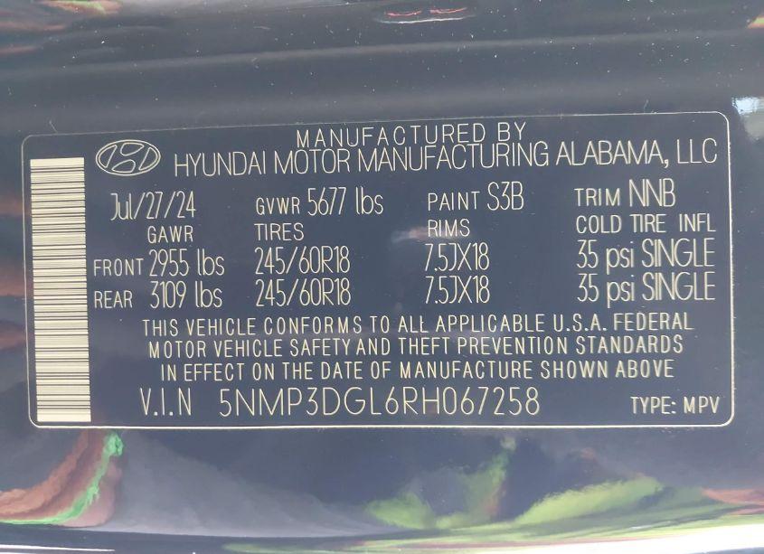 Photo 9 of 2024 Hyundai Santa FE XRT (VIN 5NMP3DGL6RH067258)