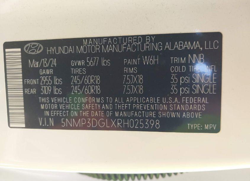 Photo 9 of 2024 Hyundai Santa FE XRT (VIN 5NMP3DGLXRH025398)