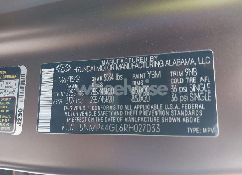 Photo 9 of 2024 Hyundai Santa FE LIMITED (VIN 5NMP44GL6RH027033)