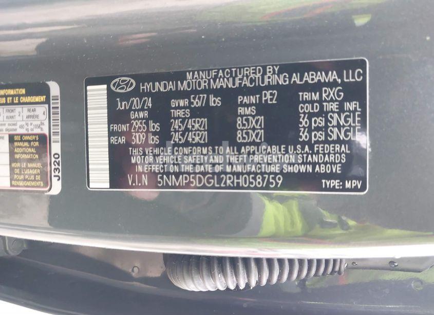 Photo 9 of 2024 Hyundai Santa FE CALLIGRAPHY (VIN 5NMP5DGL2RH058759)
