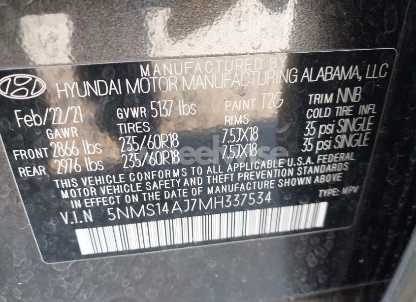 Photo 9 of 2021 Hyundai Santa FE SE (VIN 5NMS14AJ7MH337534)