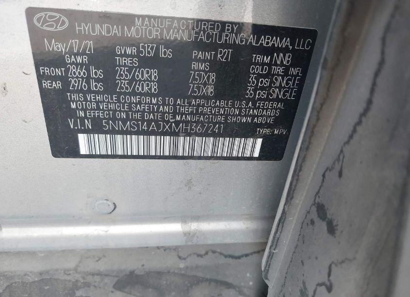 Photo 9 of 2021 Hyundai Santa FE SE (VIN 5NMS14AJXMH367241)