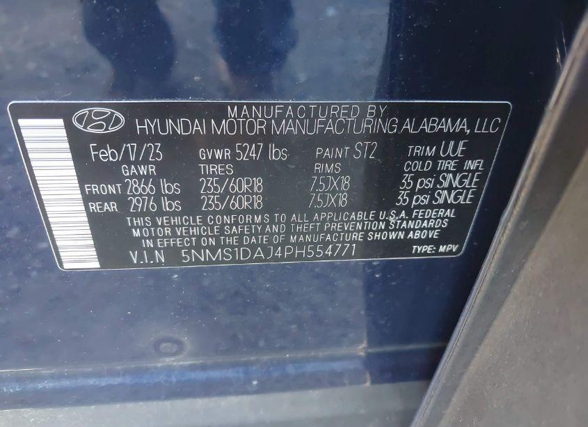 Photo 9 of 2023 Hyundai Santa FE SE (VIN 5NMS1DAJ4PH554771)