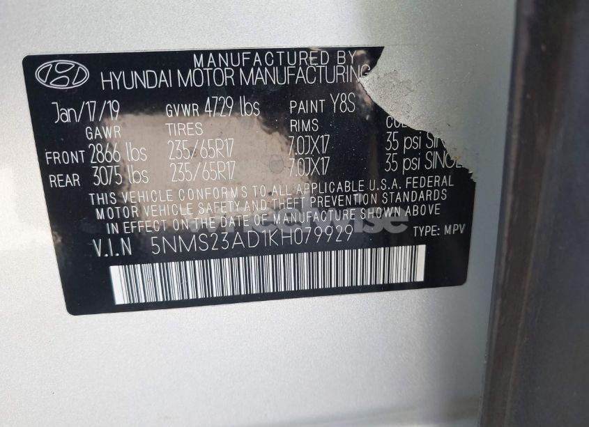 Photo 9 of 2019 Hyundai Santa FE SE (VIN 5NMS23AD1KH079929)