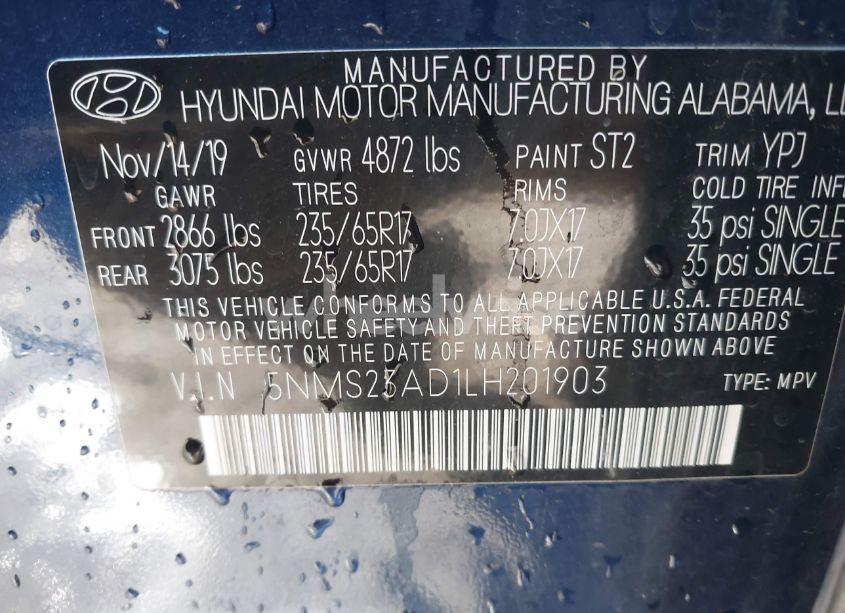 Photo 9 of 2020 Hyundai Santa FE SE (VIN 5NMS23AD1LH201903)