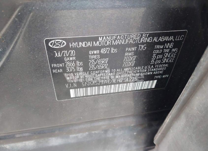 Photo 9 of 2020 Hyundai Santa FE SE (VIN 5NMS23AD1LH254925)