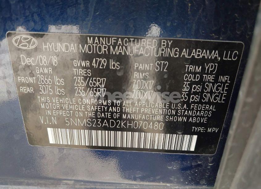 Photo 9 of 2019 Hyundai Santa FE SE (VIN 5NMS23AD2KH070480)