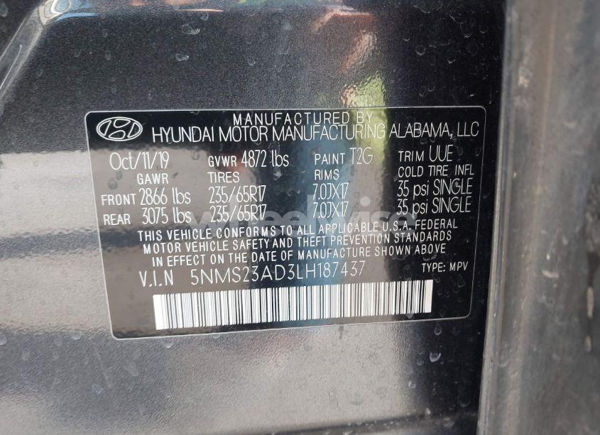 Photo 9 of 2020 Hyundai Santa FE SE (VIN 5NMS23AD3LH187437)