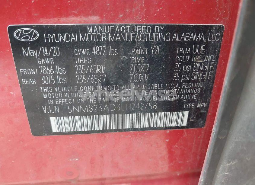 Photo 9 of 2020 Hyundai Santa FE SE (VIN 5NMS23AD3LH242758)