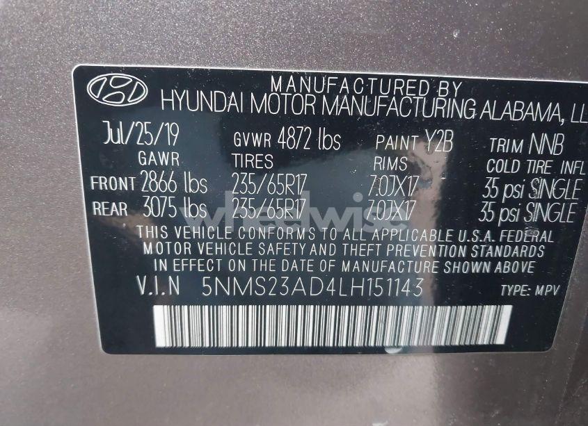 Photo 9 of 2020 Hyundai Santa FE SE (VIN 5NMS23AD4LH151143)