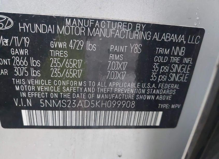 Photo 9 of 2019 Hyundai Santa FE SE (VIN 5NMS23AD5KH099908)