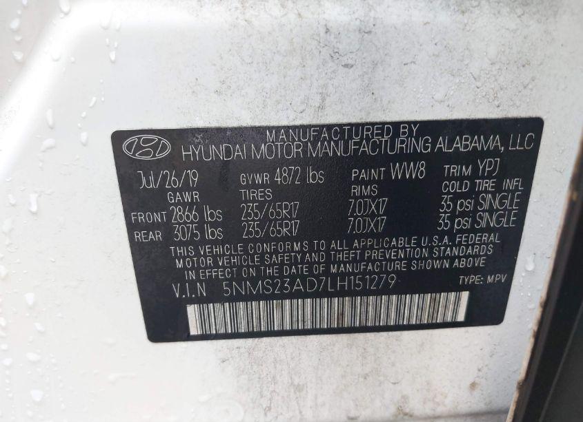 Photo 9 of 2020 Hyundai Santa FE SE (VIN 5NMS23AD7LH151279)