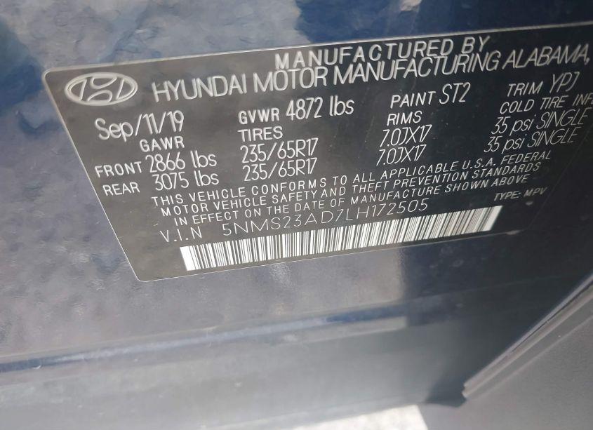Photo 9 of 2020 Hyundai Santa FE SE (VIN 5NMS23AD7LH172505)