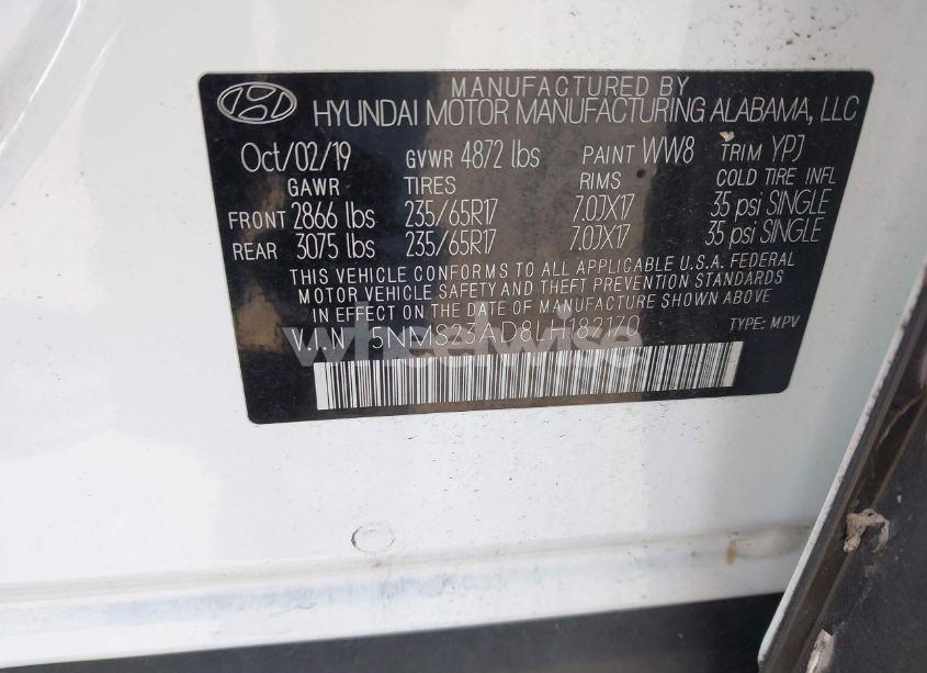 Photo 9 of 2020 Hyundai Santa FE SE (VIN 5NMS23AD8LH182170)