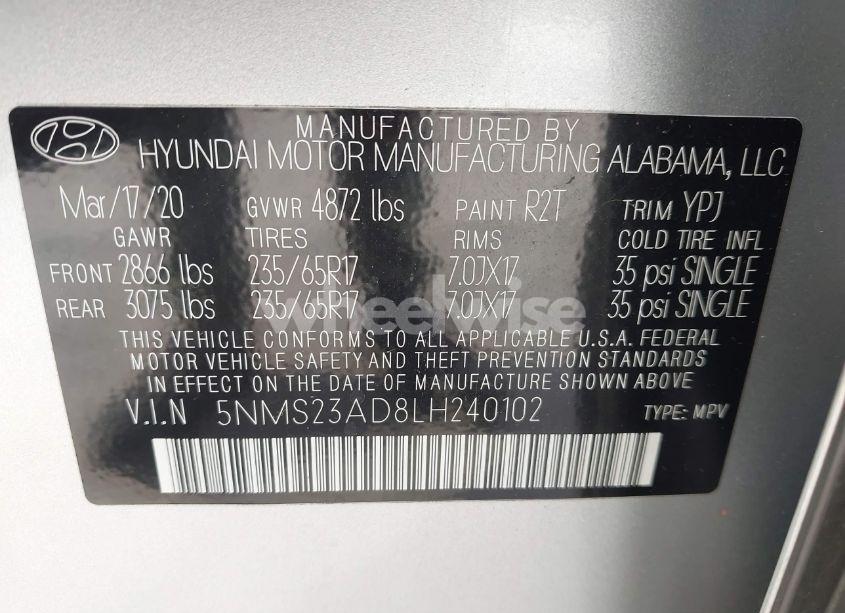 Photo 9 of 2020 Hyundai Santa FE SE (VIN 5NMS23AD8LH240102)